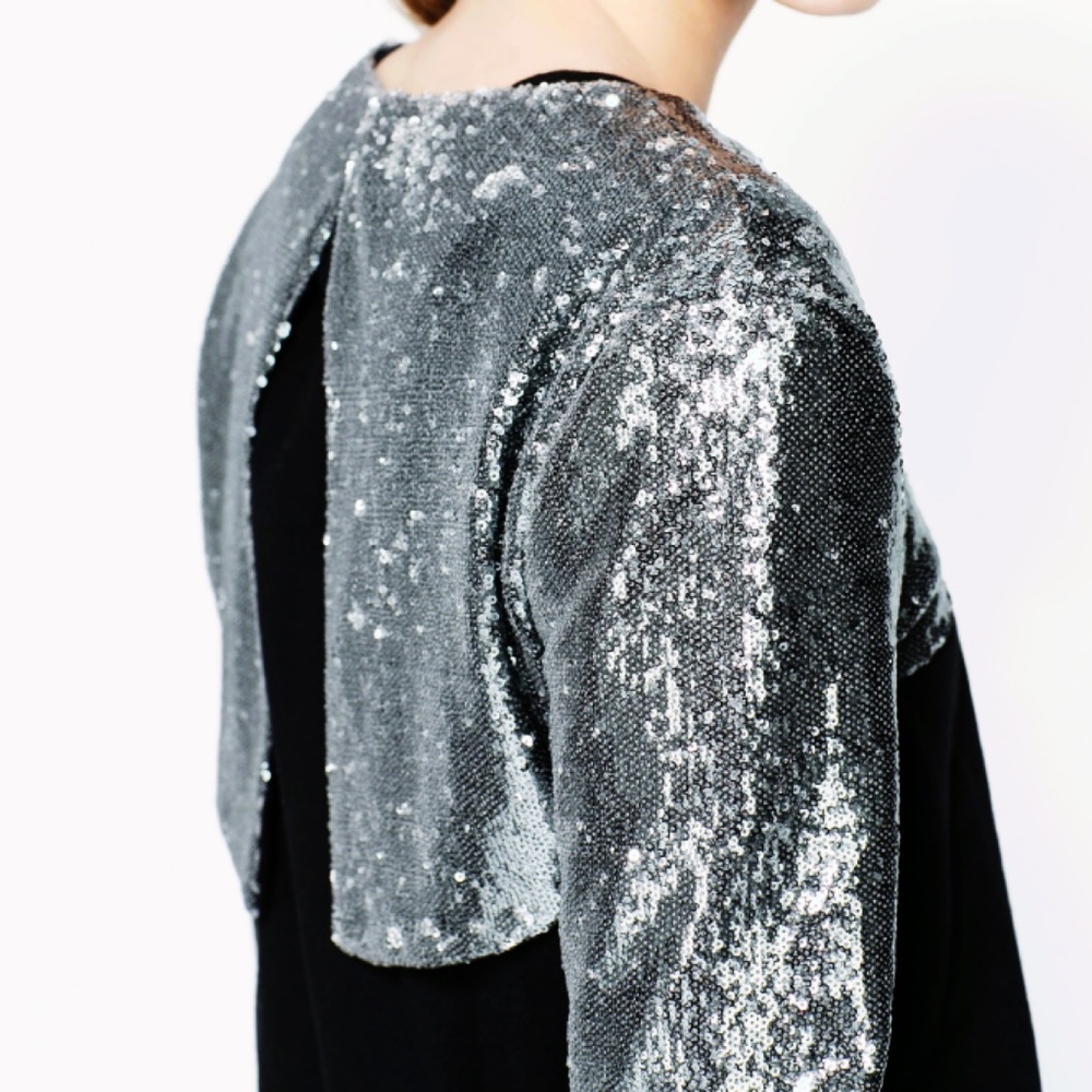 Zara Long-Sleeve Sequin Crop Top